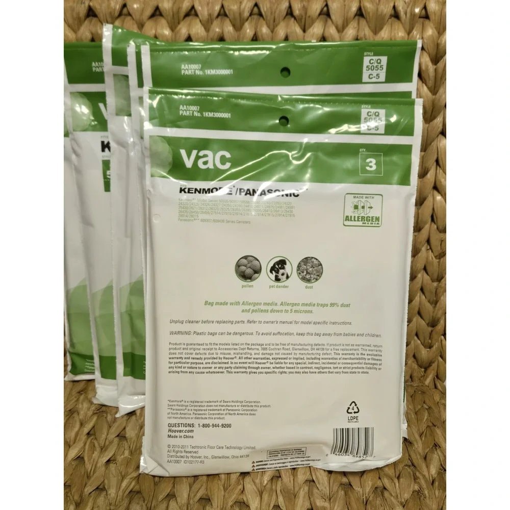 (6) Kenmore/Panasonic Vac Cleaner Bags C/Q 5055 C-5 Allergen Pack 3 Bags